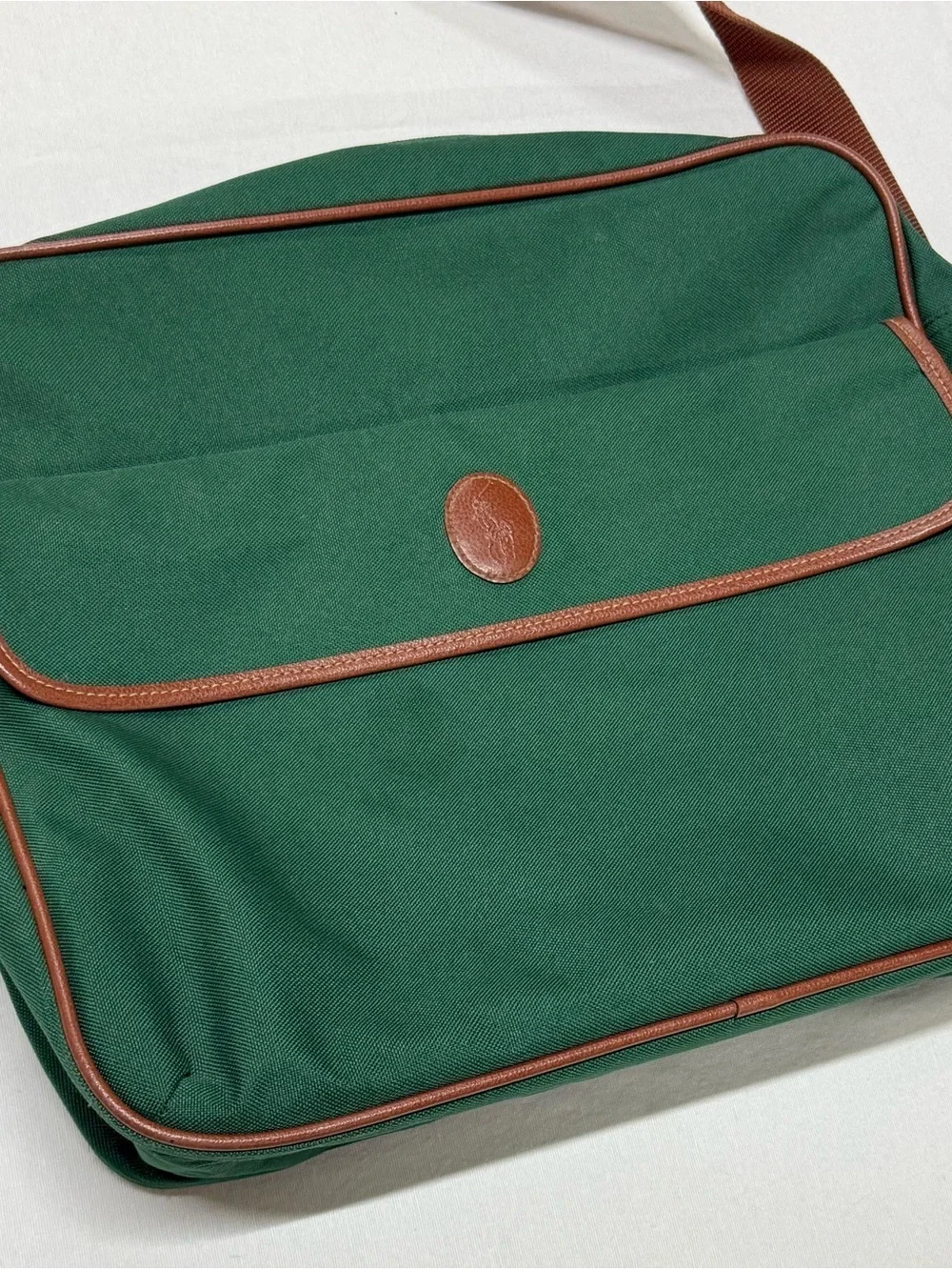 Vintage Polo by Ralph Lauren Dark Green Messenger Bag with Brown Trim